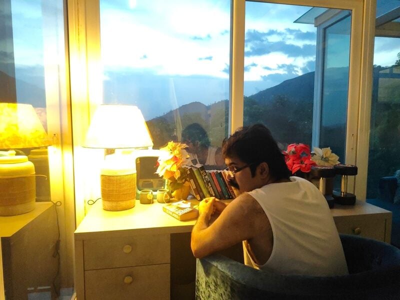 Anoop Menon with some of his book collection