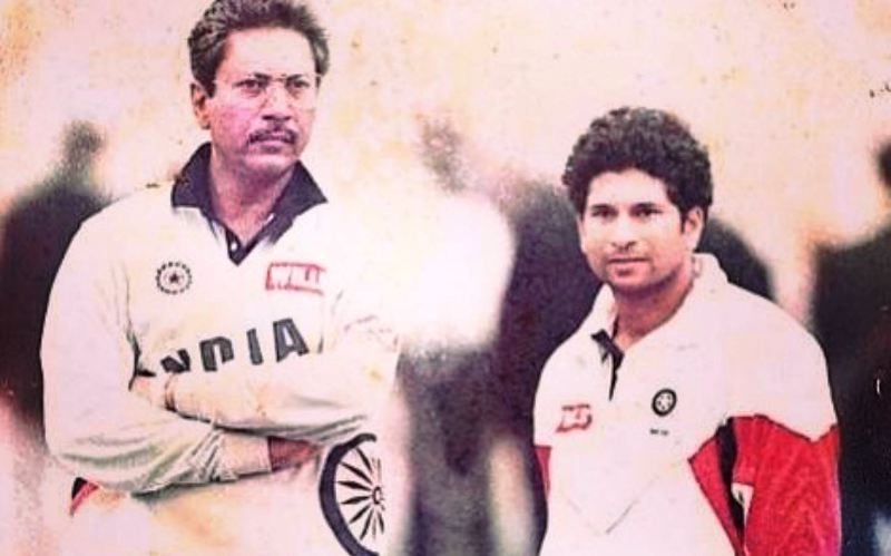 Anshuman Gaekwad, as a coach, with Sachin Tendulkar