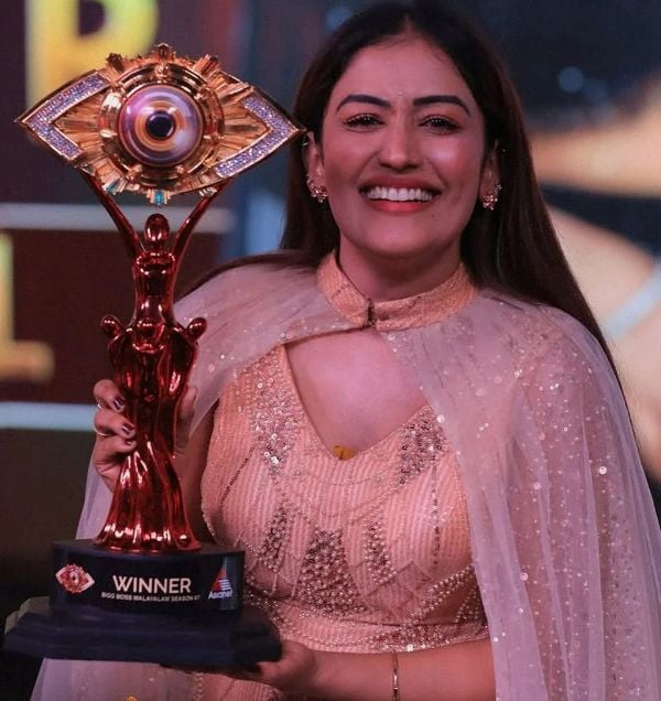 Anumol Anuktty, after being announced the winner of the reality show Bigg Boss Malayalam 7 (2025)