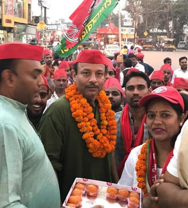 Anurag Bhadouria campaigning during the 2017 Legislative Assembly election