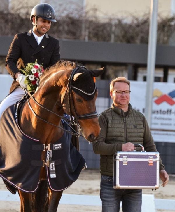 Anush Agarwalla with his horse, Etro