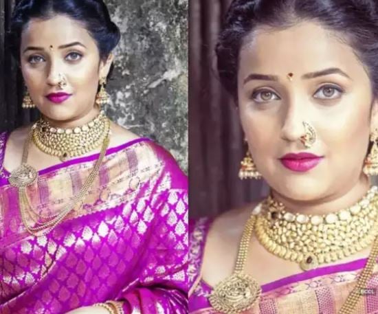 Apurva while wearing a handmade jewellery made by her