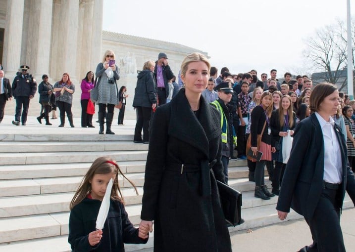 Arabella Rose Kushner with her mother walk down the steps of the Supreme Court in Washington in 2017