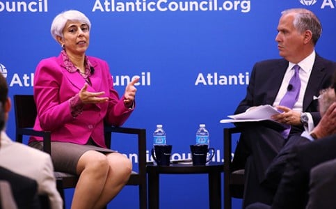 Arati Prabhakar while attending a press meet