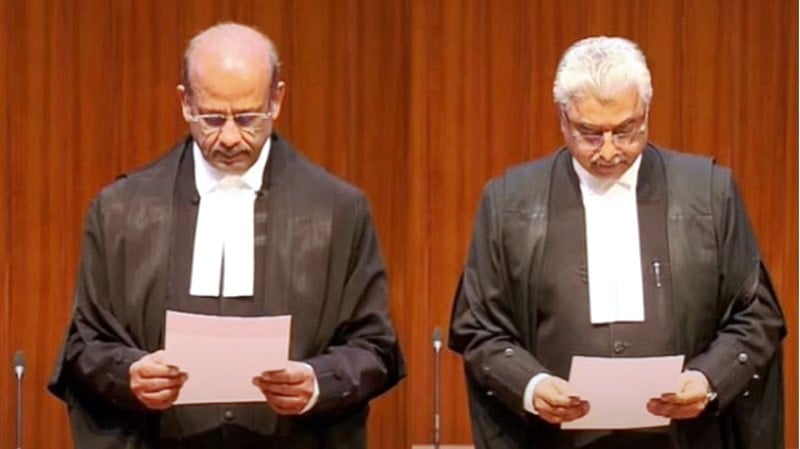 Aravind Kumar and Rajesh Bindal during their swearing-in ceremony at the Supreme Court