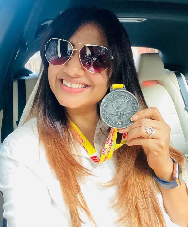 Archana Makwana after winning silver medal at 3rd National Masters Games