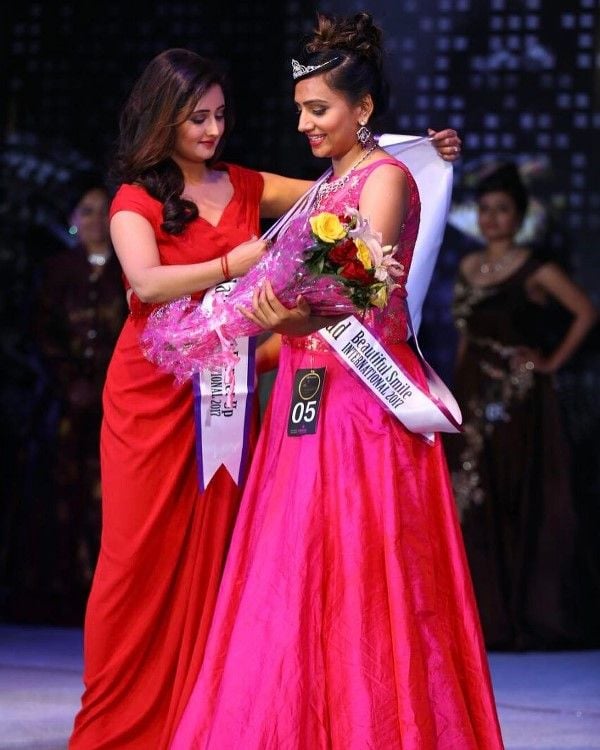 Archana Makwana (right) at Mrs India Ahmedabad International beauty pageant