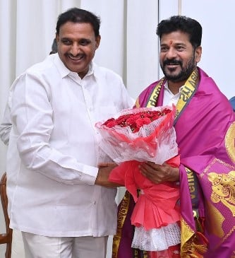 Arekapudi Gandhi after joining the Indian National Congress party in 2024