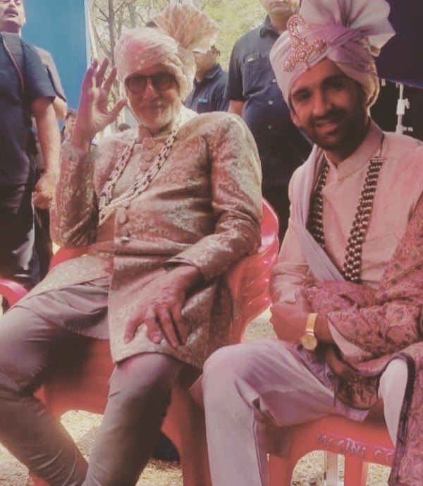 Arjun Aneja with Amitabh Bachchan (left) during an ad shoot