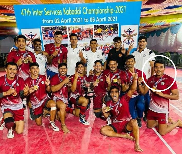 Arjun Deshwal with his team after winning gold medal at the 47th Inter Services Kabaddi Championship 2021