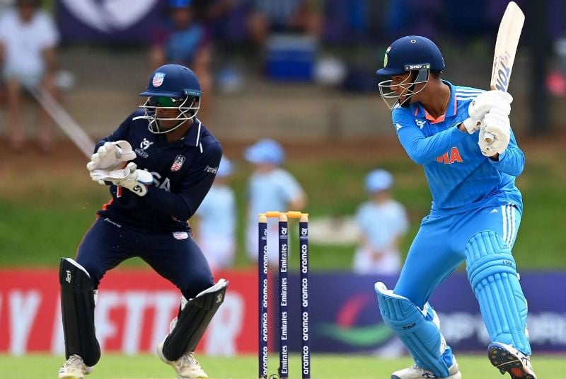 Arshin Kulkarni playing a shot against the USA in the 2024 U19 World Cup