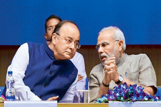 Arun Jaitley during a conversation with Narendra Modi