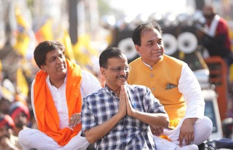 Arvind Kejriwal while campaigning for Raj Kumar Chabbewal in Hoshiarpur