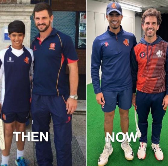 Aryan Dutt with Ryan ten Doeschate (right) during his childhood and after growing up