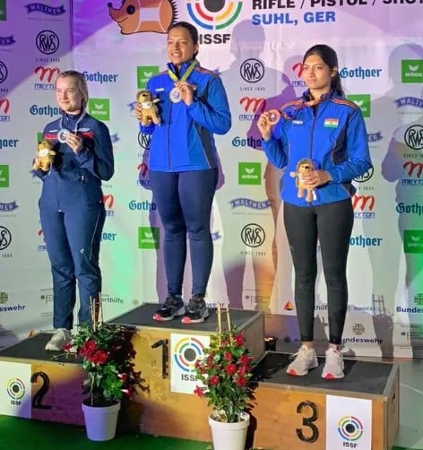 Ashi Chouksey after winning a bronze in ISSF Jr. World Cup in Suhl, Germany