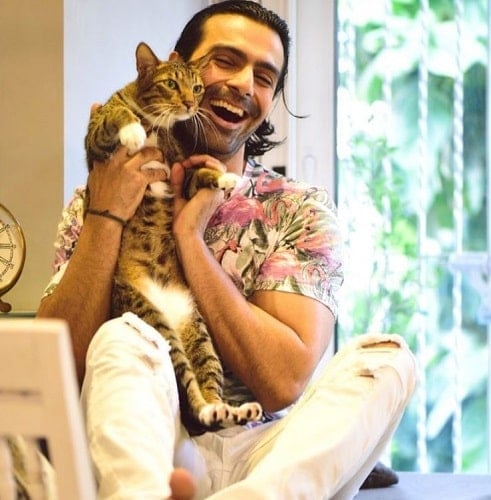 Ashmit Patel with his pet cat