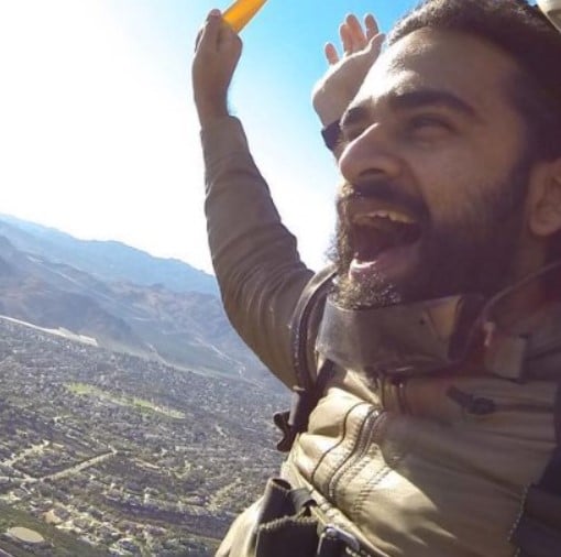 Ashok Selvan while enjoying skydiving