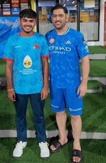 Ayush Mhatre with Mahendra Singh Dhoni