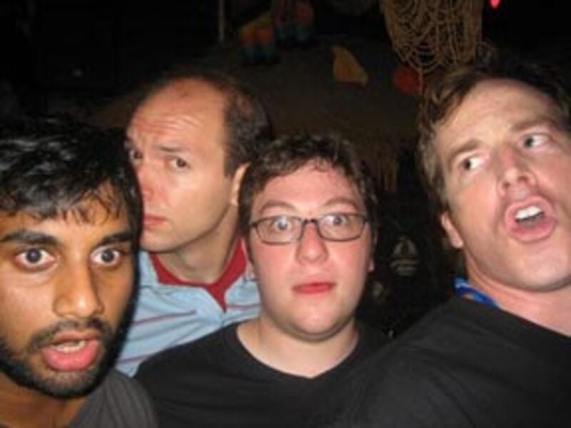 Aziz Ansari (extreme left), Paul Scheer, Jason Woliner, and Rob Huebel in MTV’s Human Giant
