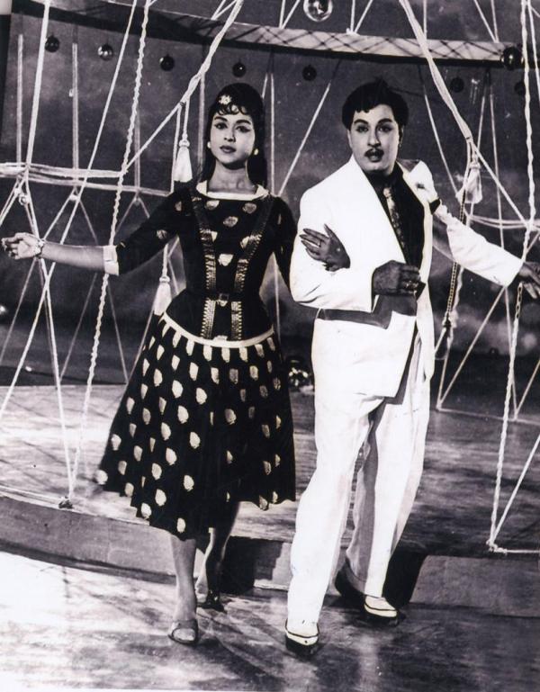 B. Saroja Devi and M. G. Ramachandran in a film