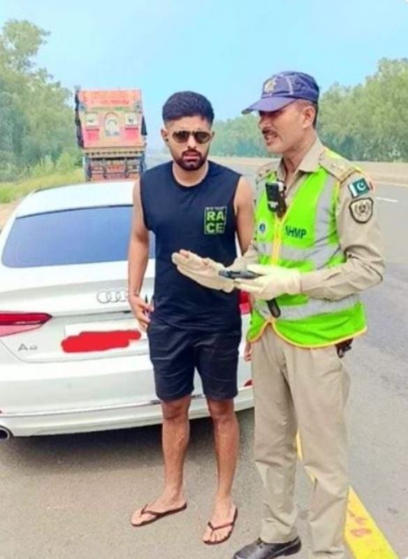 Babar Azam after being penalised for overspeeding on Punjab motorway in Pakistan