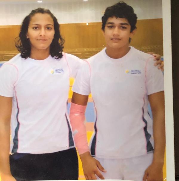 Babita Kumari Phogat with Geeta Phogat after her hand operation