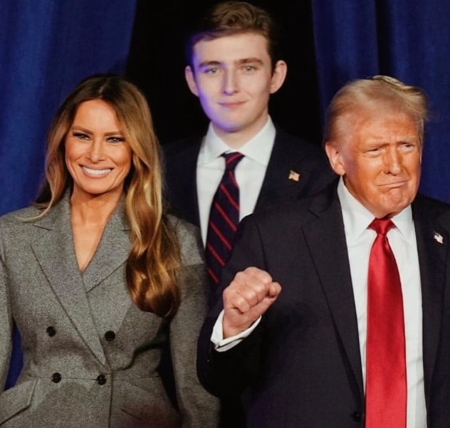 Barron Trump with his parents during campaigning