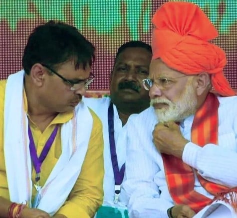 Bhajan Lal Sharma with Narendra Modi during a political meeting
