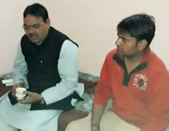 Bhajan Lal Sharma with his cousin, Sunil, during his U.P. visit