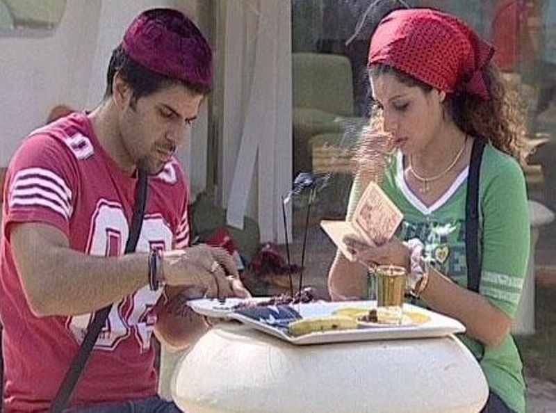 Bhakhtyar Irani and Tannaz Irani in a still from the Indian television reality show Bigg Boss Season 3 (2009) on Colors TV
