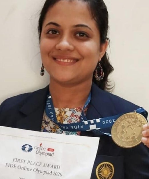 Bhakti Kulkarni after winning a gold in chess olympiad