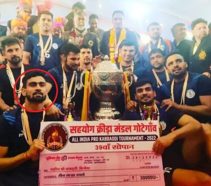 Bharat Hooda with his team after winning All Indian Pro Kabaddi Tournament 2022