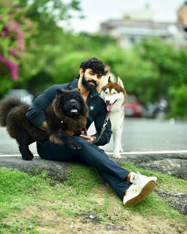 Bharat Raj with his dogs