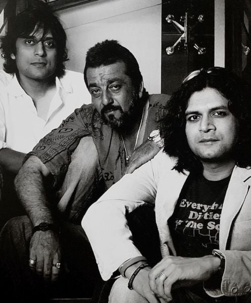 Bilal Maqsood (extreme right) with Indian actor Sanjay Dutt (centre) and Faisal Kapadia during the promotions of the Indian film titled 