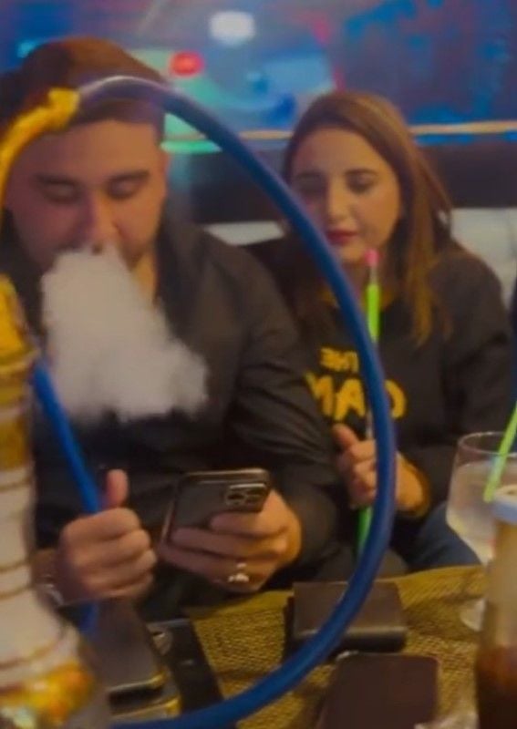 Bilal Shah smoking hookah with Hareem Shah