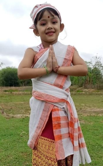 Binita Chetry in traditional Assamese team
