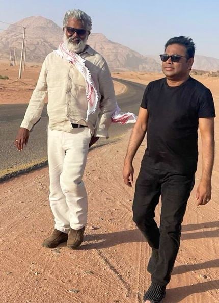 Blessy with A.R.Rahman during the shoot of the film Aadujeevitham
