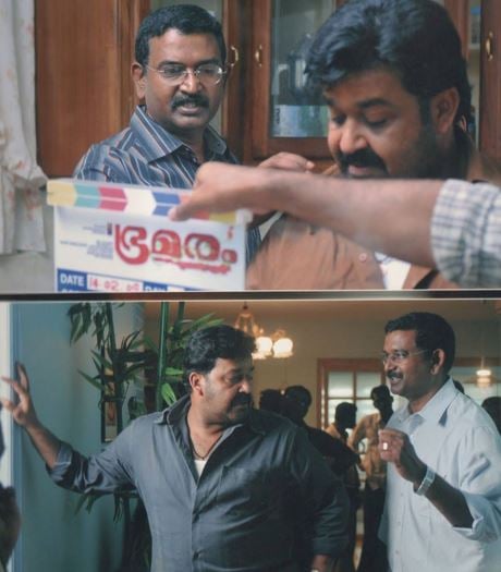 Blessy with Mohanlal during the shoot of the film Bhramaram