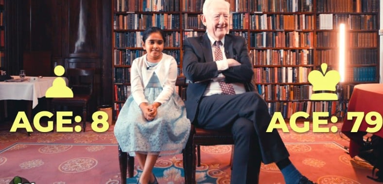 Bodhana Sivanandan with former British chess champion Peter Lee on a show