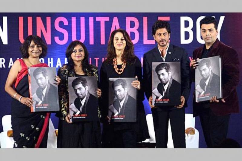 Bollywood Actor Shahrukh Khan, Filmmaker Karan Johar, Columnist Shobhaa De and others during the Book Launch of 