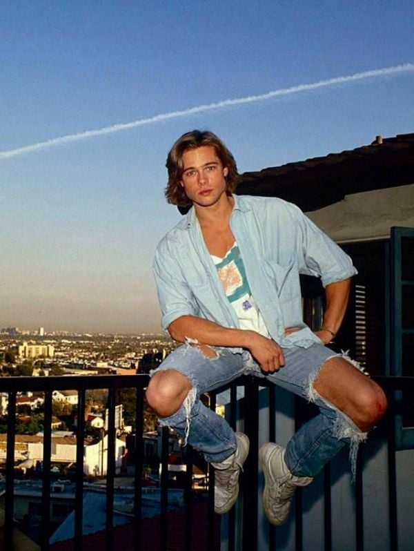 Brad Pitt posing for a Levis jeans commercial