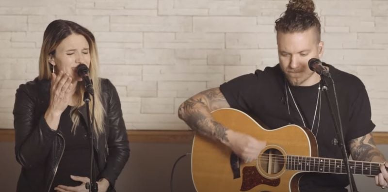 Brandon Lake (right) with the Christian singer Rebecca St. James in a still from the song titled 