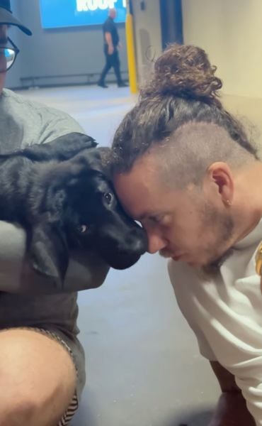 Brandon Lake with his pet dog