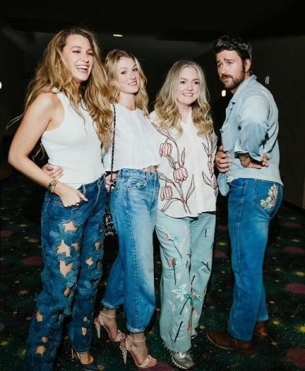 Brandon Sklenar (right) with the cast of the film It Ends With Us at a promotional event