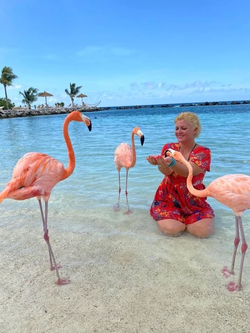 Briseida Xhelaj with Flamingos