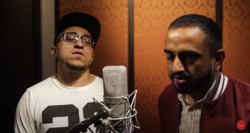 Brodha V and Sanjeev T recording the song in the studio