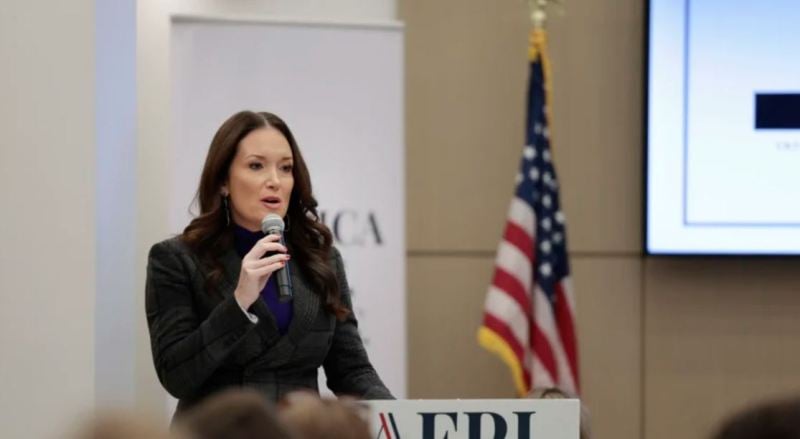Brooke Rollins, the president and CEO of the America First Policy Institute, speaking during an event on education at the institute in Washington