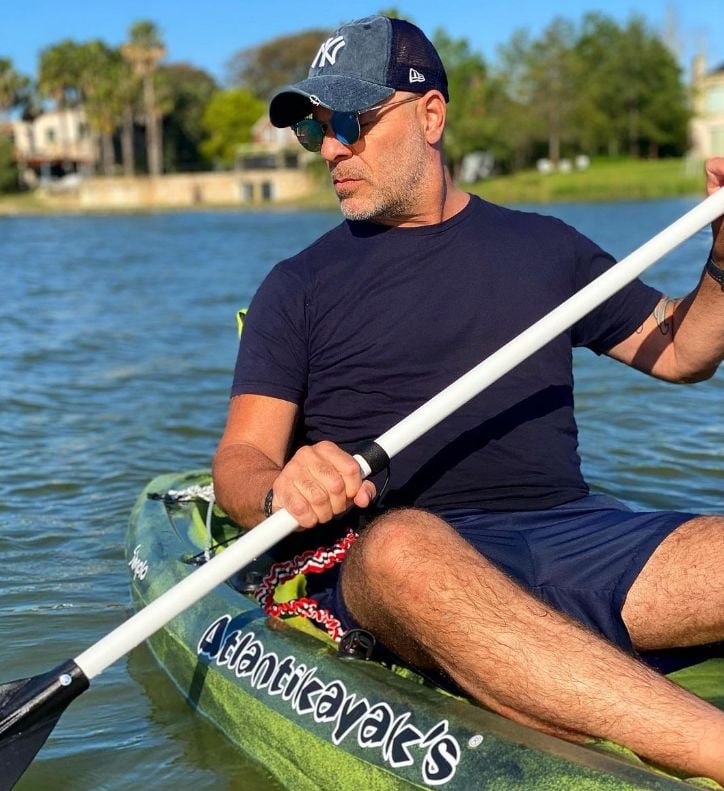 Bruce Willis on a kayak