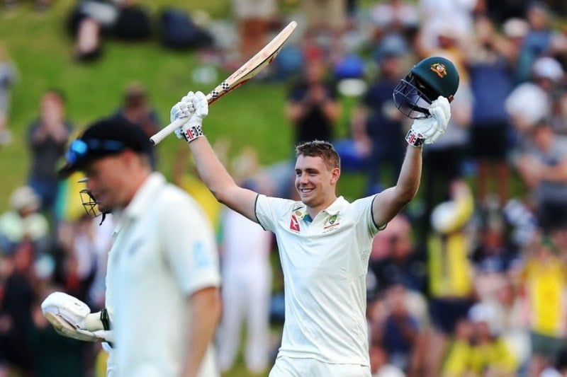 Cameron Green celebrating after scoring a century against New Zealand at Basin Reserve, Wellington
