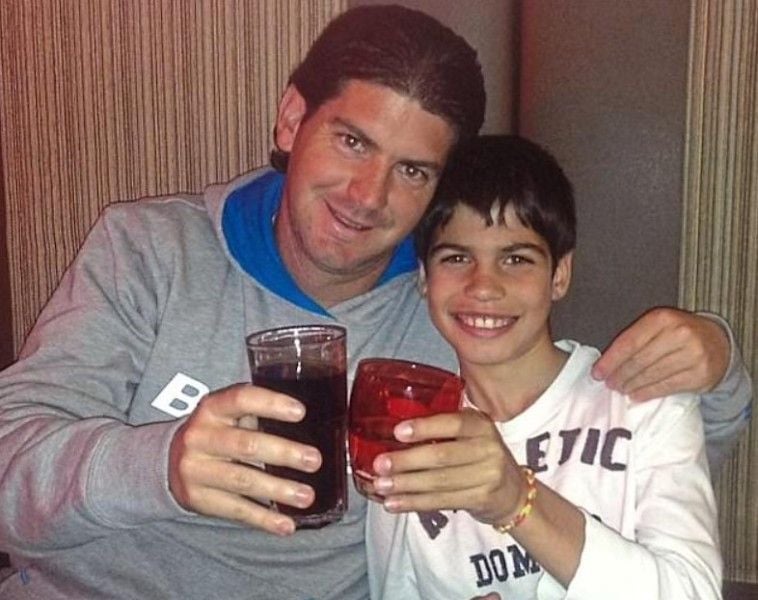 Carlos Alcaraz with his coach, Kiko Navarro, during his childhood
